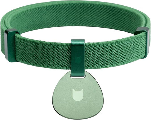 Safety Cat Collar and ID Tag Set, Elastic Quick Release Non Breakaway Collar, Personalized Aluminum Engraved Pet Name Tag, Lightweight for Kitten Small Large Cats (Alpine+Olive-S, Pocket)