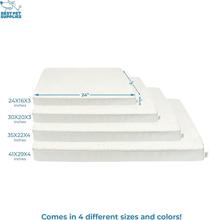 Best Pet Supplies Cute Dog Crate Mat Flat Bed with Waterproof Exterior, Thick Orthopedic Egg Foam Mattress, and Soft Sherpa Fleece Cover for Small, Medium, and Large Breeds - Beige, 41X29X4