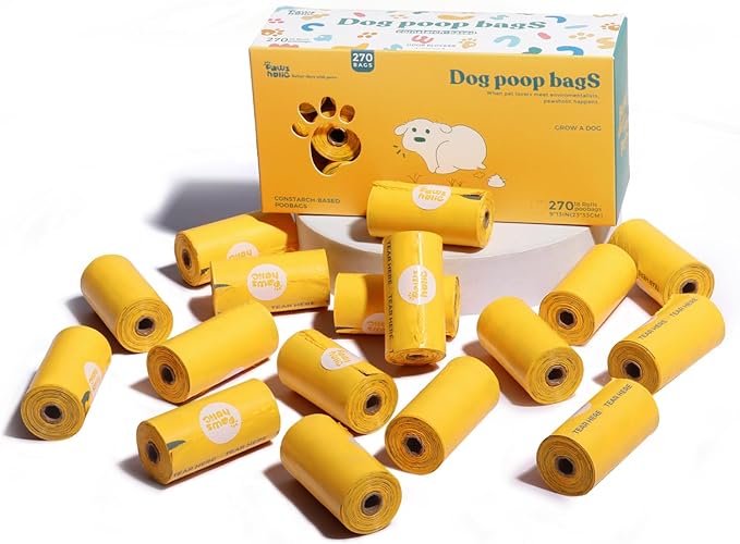 Dog Poop Bags Rolls Biodegradable 100% Leak Proof Thickened Dog Waste Bags -270 Count 18 Rolls - Cornstarch Based Doggie Poop Bag for Puppy and Big Dogs(Unscented)