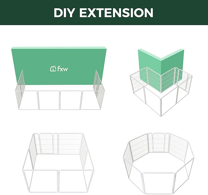 FXW Homeplus Unleashed Indoor Dog Playpen - Stress-Free and Safe Play, Heavy Duty 32 Inch 4 Acrylic Panels + 4 Wire Panels Dog Pen for Small and Medium Dogs, White│Patented