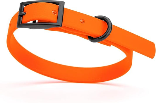 Dogline Biothane Waterproof Dog Collar Strong Coated Nylon Webbing with Black Hardware Odor- Proof for Easy Care Easy to Clean High Performance Fits Small Medium or Large Dogs, Hunter Orange
