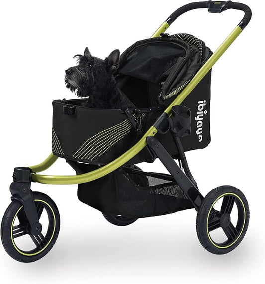 ibiyaya The Beast Pet Jogging Stroller for All Terrains, 3-Wheel Dog Carrier with Double Breaks, Zipperless Large Stroller for Running & Hiking, Multiple Small Dogs, Medium Dogs, or Cats (Jet Black)