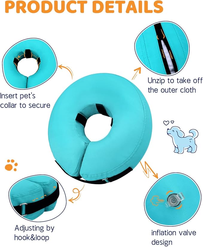 Supet Inflatable Dog Cone Collar for Large Medium Small Dogs, Soft Cone Collar for Dogs Cats, ECollar Doggie Neck Donut Dog Cone Alternative After Surgery