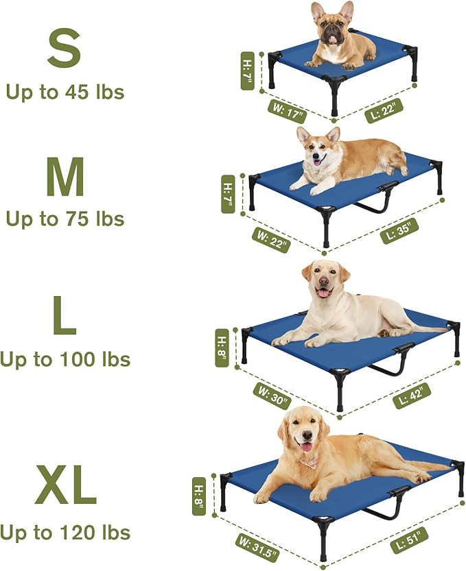 Small Elevated Dog Bed 22 Inch - Puppy Cooling Cot with Removable Washable Breathable Mesh, Raised Dog Cots Beds for Indoor and Outdoor, Blue