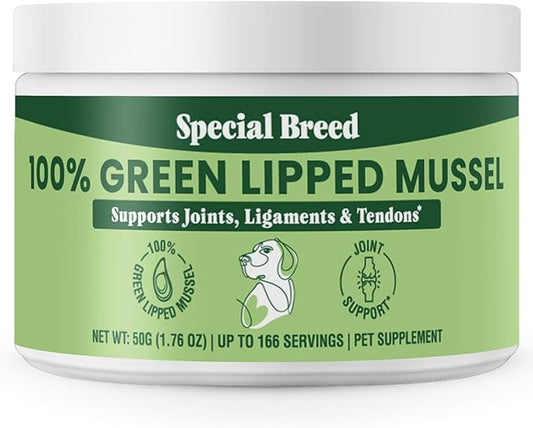 Green Lipped Mussel Powder for Dogs & Cats - 100% New Zealand Green Lipped Mussels - Natural Hip & Joint Supplement for Joints, Tendons, Ligaments, Muscles - 50 Grams - Up to 166 Servings
