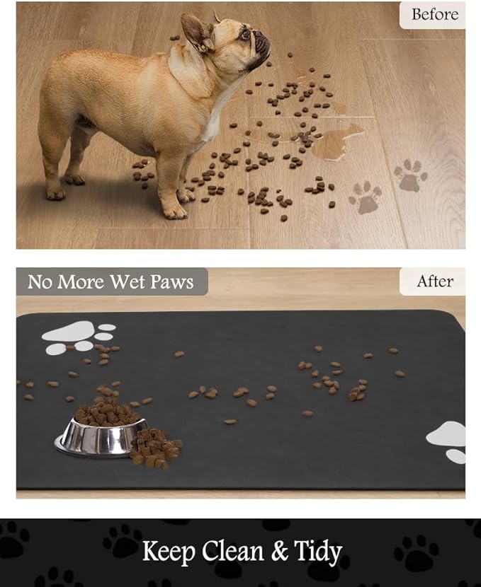 Pet Feeding Mat-Absorbent Dog Mat for Food and Water Bowl-No Stains Quick Dry Water Dispenser Mat-Dog Accessories Pet Supplies-Bowl for Messy Drinkers（Black,23"x34"