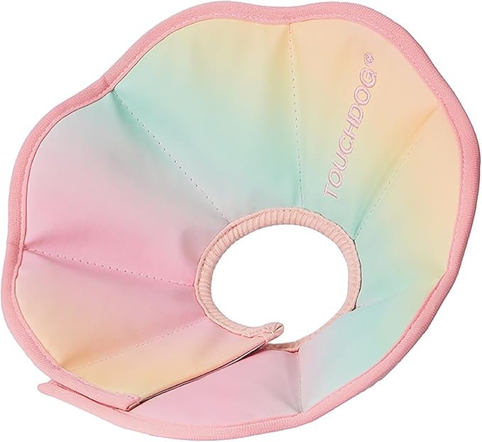 Touchdog Foldable Dog Cone Collar for Cats & Dogs - Adjustable Soft Recovery Collar with Waterproof PU Coating, Lightweight Design, 24.5cm/9.6in Wide Barrier (Pink Gradient Color, M)