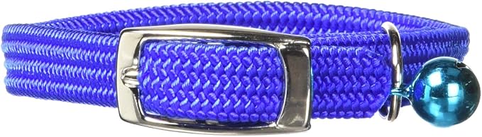 Kool Kat Elastic Cat Safety Collar with Bell, Blue, 10"