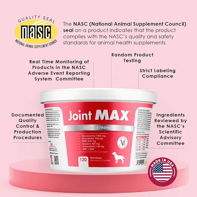 TS Joint Supplement Vet Formulated Pain & Inflammation Relief Treats Hip Dysplasia & Arthritis, Glucosamine, Chondroitin, Turmeric, MSM, HA, Creatine, Omega 3 EPA + DHA.120 Soft Chews