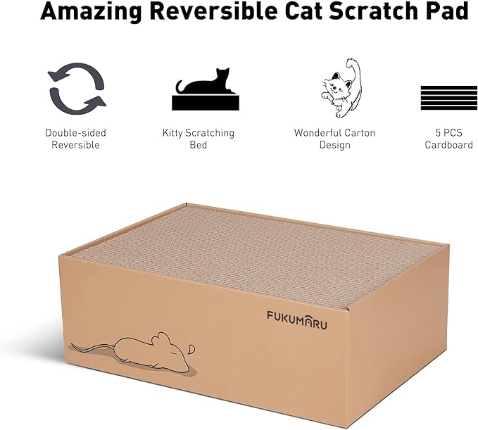 FUKUMARU 5 PCS Cat Scratching Boards, 11.4 Inch Width Ex-Large Cat Scratcher Box, Reversible Cardboard Scratchers for Indoor Cats, Cat Scratch Box for Large, Medium and Small Cats, Protect Furniture