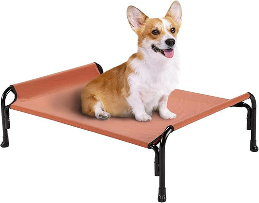 Veehoo Elevated Dog Bed, Outdoor Raised Dog Cots Bed for Medium Dogs, Cooling Camping Elevated Pet Bed with Slope Headrest for Indoor and Outdoor, Washable Breathable, Medium, Red, CWC2204