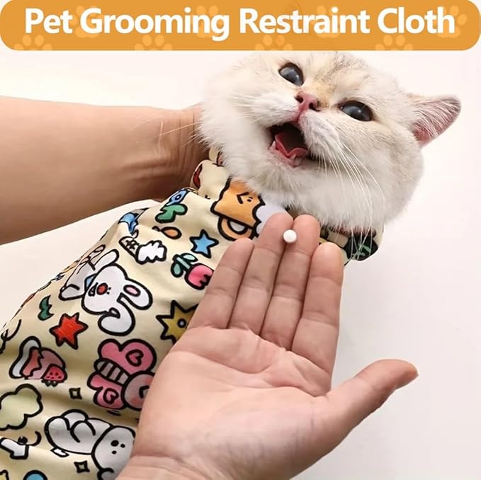 Magic Cat Wrap for Cutting Nails & Grooming, Self Adherent Fabric Wrap for Cats, Multi Functional Pet Grooming Towel Blanket, Wrap Snug and Groom for Cats, 27.6 in, Under 22 Ibs