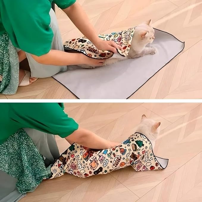 Magic Cat Wrap for Cutting Nails & Grooming, Self Adherent Fabric Wrap for Cats, Multi Functional Pet Grooming Towel Blanket, Wrap Snug and Groom for Cats, 27.6 in, Under 22 Ibs