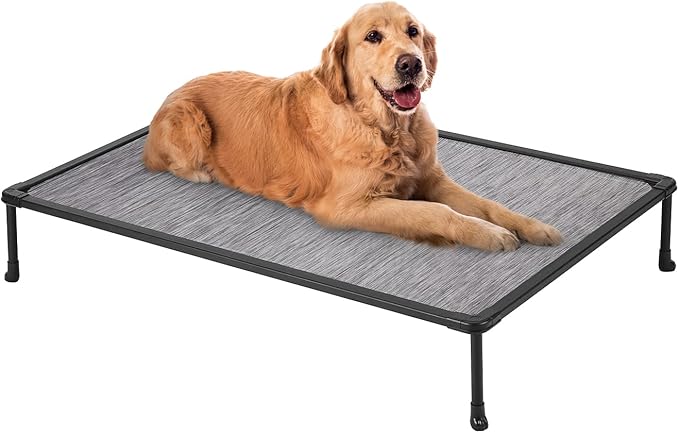 Veehoo Chewproof Elevated Dog Bed - Cooling Raised Pet Cot, Breathable Mesh, Washable & Non-Slip for Large Dogs, Indoor/Outdoor, Black Silver Mat and Black Frame, 42x30inches (Model CWC2203A03)
