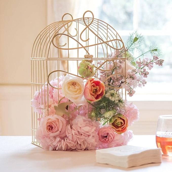 WEDDINGSTAR Ivory Modern Decorative Birdcage Wishing Well with Birds in Flight, 10" x 8" x 16 3/8" Tall (9117-79)