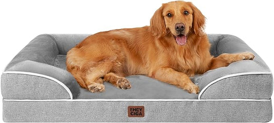 EHEYCIGA Orthopedic Dog Beds for Extra Large Dogs 44x32Inch, Waterproof Memory Foam XL Pet Bed with Sides, Non-Slip and Egg-Crate Foam Big Dog Couch Bed with Washable Removable Cover, Grey