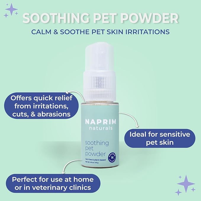 Soothing Pet Powder – Talc-Free Itch Relief for Dogs - Hot Spot Treatment, Dog Allergy Relief & Dry Shampoo for Dogs - Dog Paw Balm & Wound Care - First Aid for Sensitive Skin