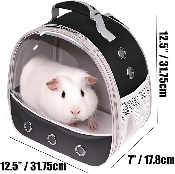 Small Animal Pet Carrier Backpack for 2 Guinea Pig, Hedgehog Carrier Portable Travel Cage with 7 Ventilation Holes, Clear Front Window and Soft Double-Sided Support and Comfy Fit Mat