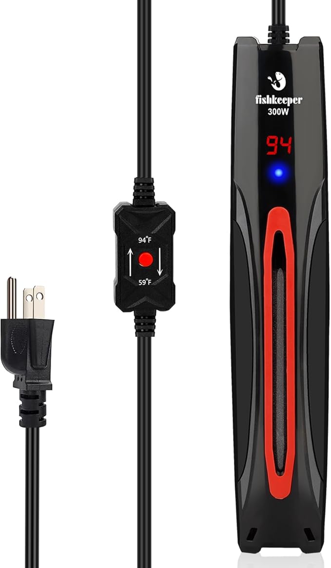 fishkeeper 300W/500W/800W Submersible Aquarium Heater for 40-220 Gal (Run-Dry/Overheat/Low-Temp Protection)(Precision Electronic Smart Thermostat)(Adjustable Temperature) Ultra-Safe Fish Tank Heater