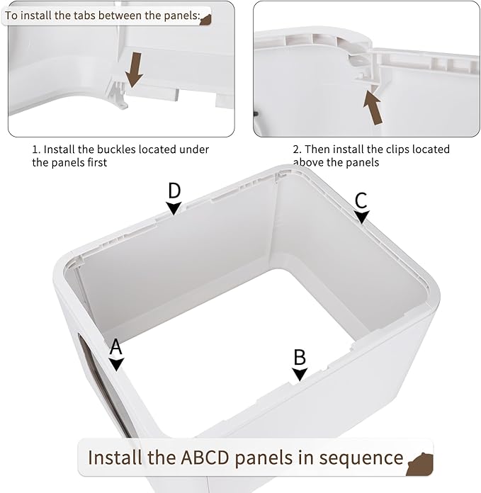 RIZZARI Large Enclosed Cat Litter Box : Covered Leak-Proof Reduces Odor - for Indoor Use Cat Owners (White)