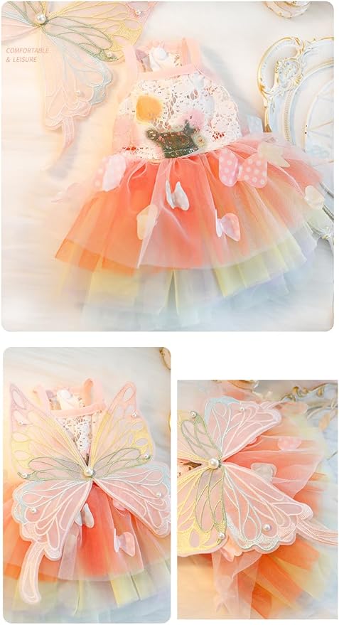 Dog Princess Dresses for Small Dogs Lolita Clothes Butterfly Costume Pet Girl Cute Coat Outfits Summer Costumes Puppy Handmade Skirt Cat Spring (L,Butterfly)