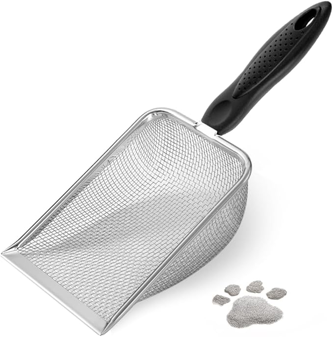 Cat Litter Scoop,Sturdy Litter Cleaner Corner Shovel,Stainless Steel Mesh Litter Shovel,Easy to Clean Reptile Terrarium Sand Waste,Beach Shovel(Black)
