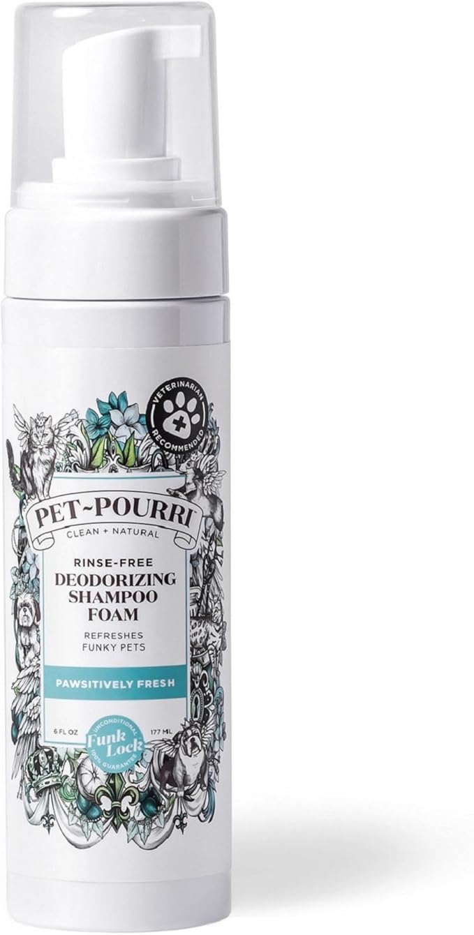 Poo-Pourri Rinse-Free Deodorizing Dry Shampoo for Dogs & Cats – Moisturizing Skin & Coat Soothing Formula - Plant Based Ingredients – Pineapple, Jasmine & Pear – No Rinse Foam Shampoo for Pet Odor