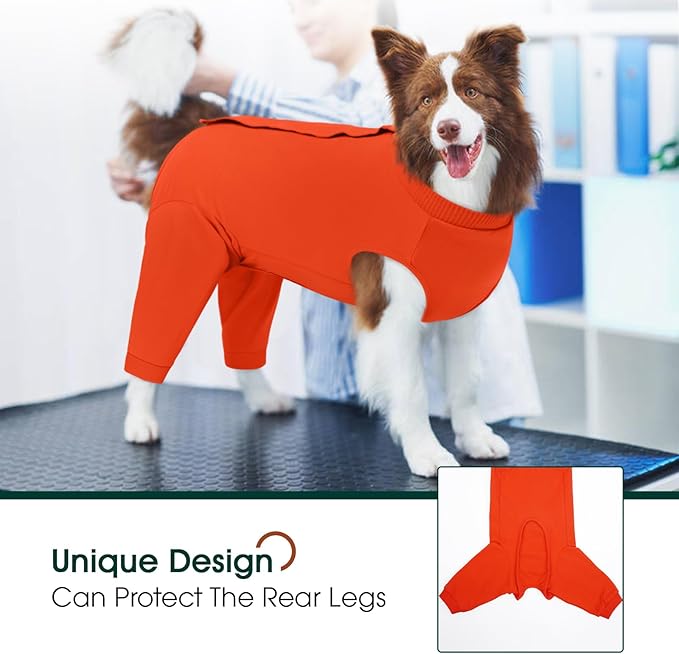 Kuoser Dog Recovery Suit for Rear Legs, Dog Surgical Suit with Pants Cover to Prevent Licking Wounds, Dog Onesie for Surgery Female Spay Male Neuter, Anti Licking Dog Recovery Leg Sleeve, Orange 3XL