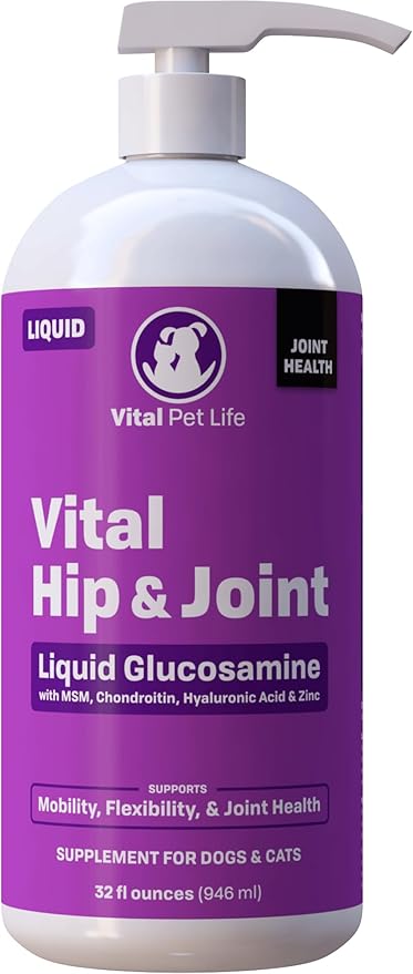 Liquid Glucosamine for Dogs Cats & Horses with Chondroitin, MSM, and Hyaluronic Acid, Hip & Joint Supplement for Mobility & Comfort, Supports Joint Health & Flexibility, Mobility, & Protection, 32 oz