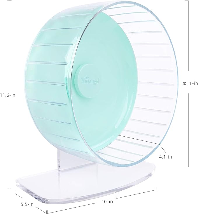 Niteangel Super-Silent Hamster Exercise Wheels: - Quiet Spinner Hamster Running Wheels with Adjustable Stand for Hamsters Gerbils Mice Or Other Small Animals (L, Mint Green)