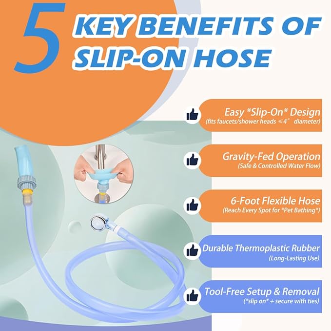 Slip-On Shower Hose Attachment with 6 Ft Hose - Faucet & Tub Faucet Adapter for Pet Bathing, Kitchen Sink, Portable Handheld Shower Head (Crystal Blue)