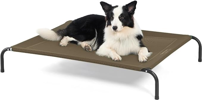 Bedsure Outdoor Elevated Dog Bed Large Sized Dog, Portable Indoor & Outdoor Cooling Raised Cot Pet Hammock Bed with Skid-Resistant Feet, Frame with Breathable Mesh, Brown, 49 inches