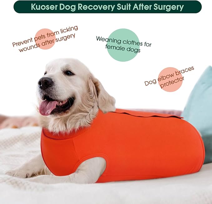 Kuoser Dog Recovery Suit for Rear Legs, Dog Surgical Suit with Pants Cover to Prevent Licking Wounds, Dog Onesie for Surgery Female Spay Male Neuter, Anti Licking Dog Recovery Leg Sleeve, Orange M