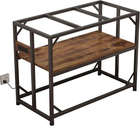 Sturdy Metal Aquarium Stand with Power Outlets, Adjustable Storage Cabinet - 660LBS Capacity, Rustic Brown - Suitable for 40 Gallon Fish Tank, Turtle Tank, Perfect Fish Tank Stand for Organization and Convenience