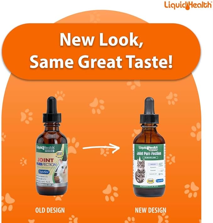 LIQUIDHEALTH Pets Liquid Cat Glucosamine Joint Purr-Fection - Hip & Joint Health Relief Support, Chondroitin Feline Droppers for Senior Older Adult Cats & Kittens - Made in The USA (3 Pack)