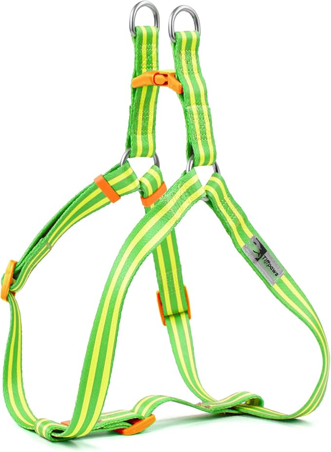 Stripe Step in Dog Harness for Small Dogs, Freedom Nylon Dog Halter Vests, Lightweight and Escape Proof Puppy Harness, Quick Fits for Small Medium and Large Dogs, Green M