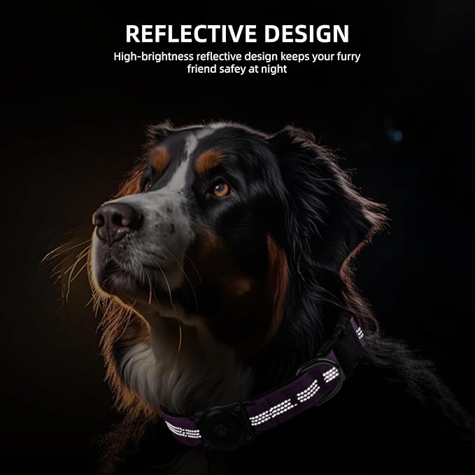 Upgraded AirTag Dog Collar, IP68 Waterproof Air Tag Dog Collar Holder, Reflective, Ultra-Durable, Comfortable Padded, Heavy Duty Dog Collars for Small Medium Large Dogs (S (10.6"-13.6"), Purple)