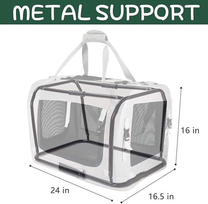 Extra Large Cat Carrier Soft Sided, Portable Small Dog Carrier for 2 Cats, 24"x16.5"x16" Car Travel Folding Comfortable Design, Green