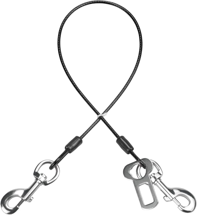 Dog Seat Belt Harness for Car,2pcs Dog Seatbelt of Coated Wire Leash Safety Restraint,No Chew Tether Cable Vehicle Dogs Accessories,Double Clips & Latch (Black, 24 inch/60 CM)