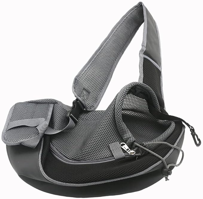 Pet Dog Sling Carrier, Breathable Mesh Portable Travel Safe Pet Sling Shoulder Bag Carrier with Adjustable Non-Slip Shoulder Strap for Small Dogs Cats Puppy (Large, Black)