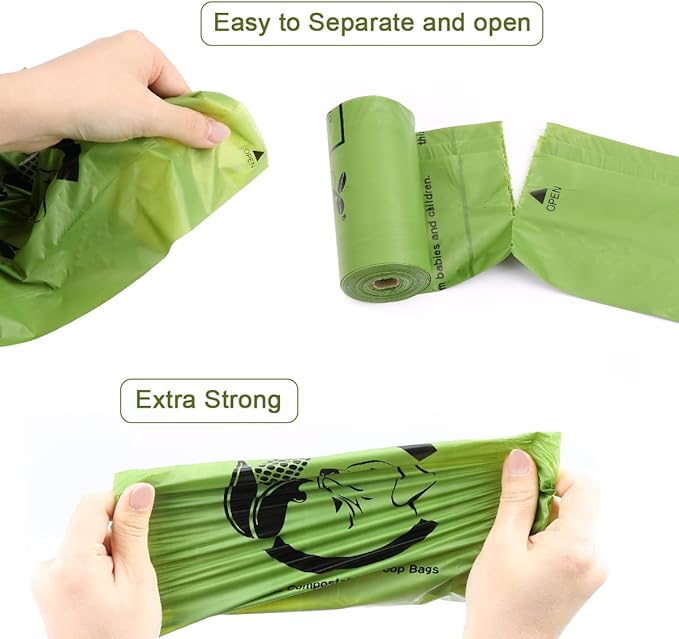 Certified Compostable Dog Poop Bags, 120 Count Landfill Friendly and Leakproof Waste Bags, Easy Open Unscented Forest Green Poop Bag for Dog, 15 Doggy Bags Per Roll (8 rolls)