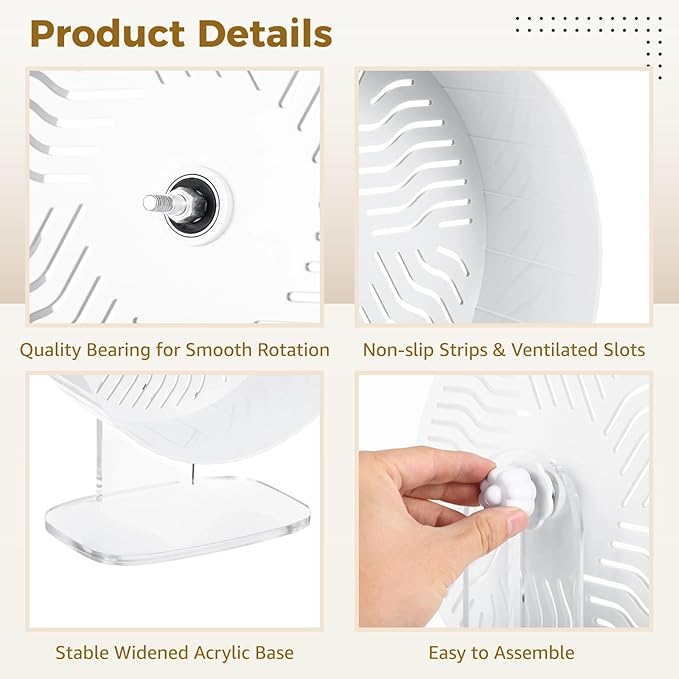 Silent Hamster Wheel, Hamster Exercise Wheel with Adjustable Acrylic Stand, Hamster Exercise Wheel for Gerbil, Syrian & Dwarf, Chinchilla and More Small Animal Hamster Running Wheels (9.5 in)