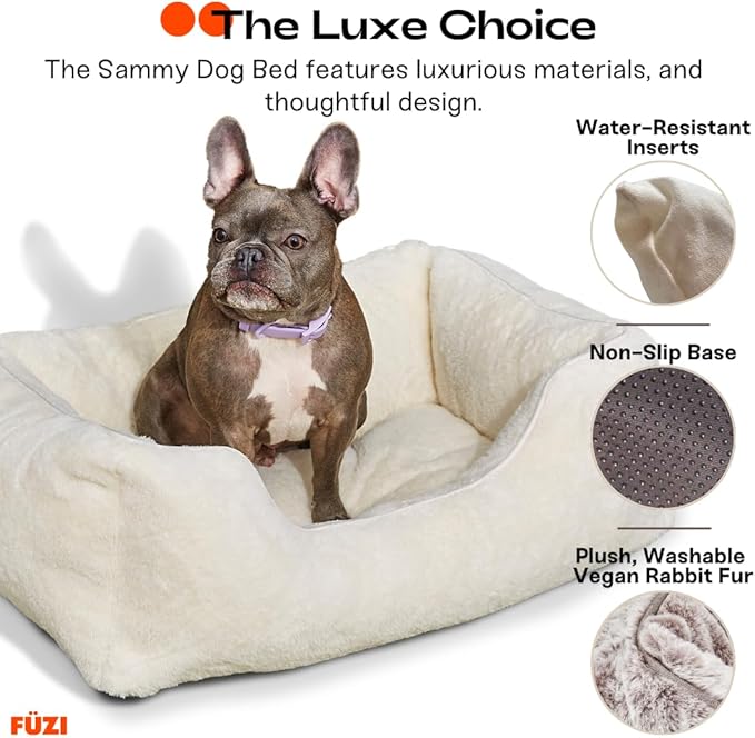 FUZI Luxury Aesthetic Dog Bed for Medium Dogs with Washable Cover, Pet Couch, Pet Bed with Sides, Non-Slip Bottom, Soft and Durable Calming Dog Bed, Faux Rabbit Fur, Medium 31.75x23.6x9.5 Soft White