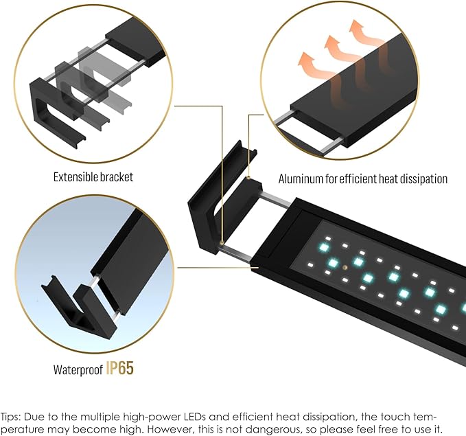 GLOWRIUM Smart Aquarium Light, Bluetooth + WiFi Dual Control Freshwater Fish Tank Light with App, Multi-preset Spectrum, Brightness Adjustable, Anti-Drop, Real Time Water Temperature Sensor (12-17 in)