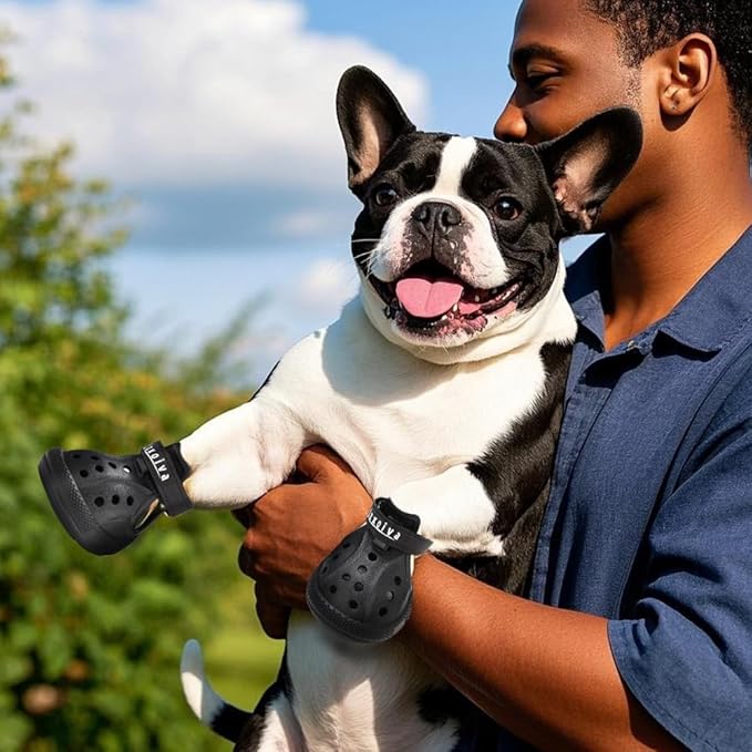 JZXOIVA Dog Shoes for Hot Pavement, Dog Booties for Medium Dogs, Breathable Dog Boots & Paw Protectors, Adjustable Non-Slip Dog Rain Booties, Waterproof Pets Sandals for Beach Black Size 5