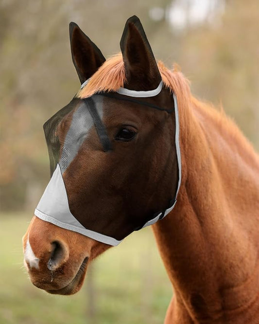 Hilltown Adjustable Fly Mask for Horse with Ears - UV-Block, Large Eye Space, Breathable, Built to Last, Comfort Fit - Horse Fly Mask for Daily Stable, Hot Weather Riding & Competition - X-Full, Grey
