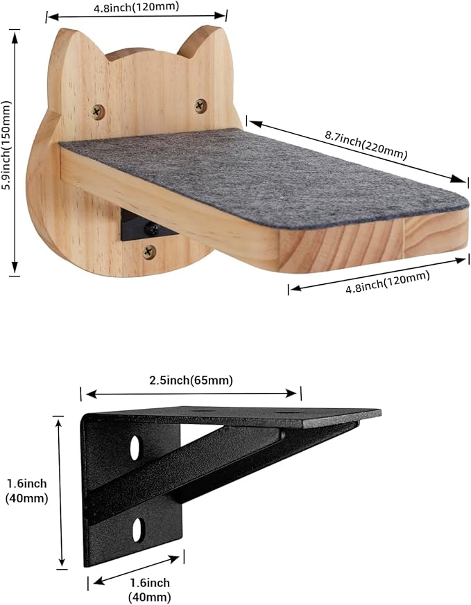 ESPETS Natural Solid Wood Cat Wall Floating Steps Set of 3 - Wall Mounted Wooden Cat Climbing Shelves and Perches, Kittty Stairs Ladder - Easy Install, Holds up 30lbs