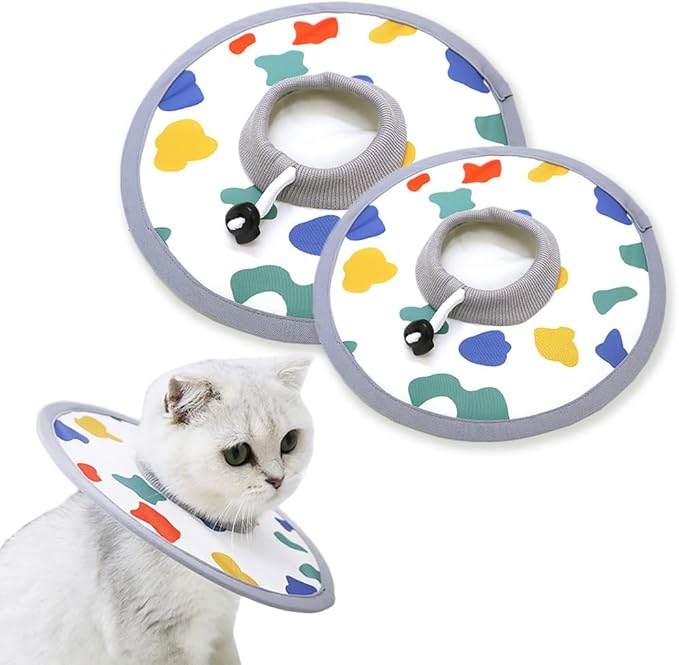 Cat Cone Collar 2pcs Adjustable Protective Collar for Pet Cat Recovery, Wound Healing (A-Milk, M+L)