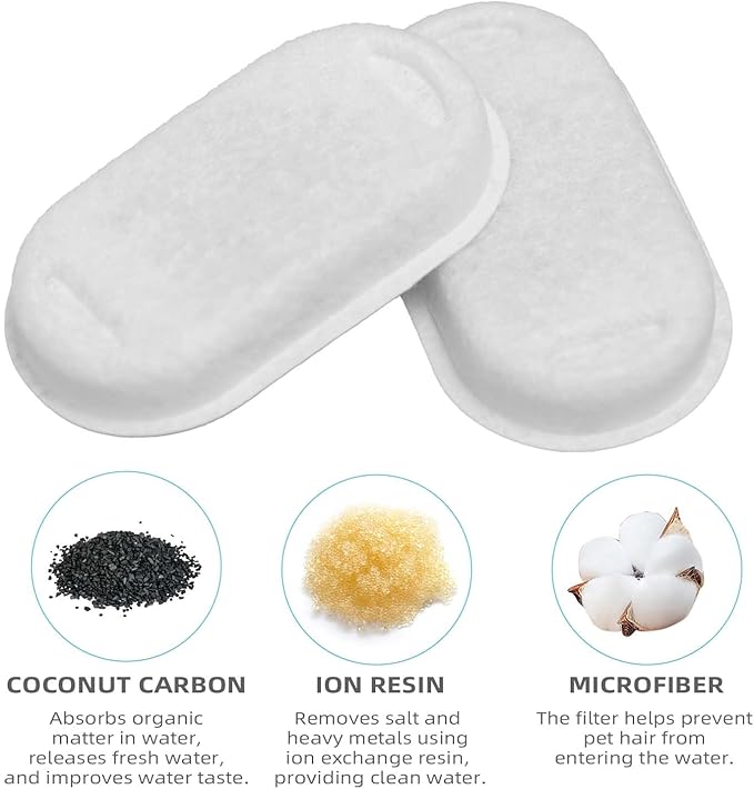 Cat Water Fountain Filter Compatible with Stainless Steel Dispenser, Efficient Filtration with Coconut Shell Activated Carbon and Fresh Water (8 Filters+8 Sponges)