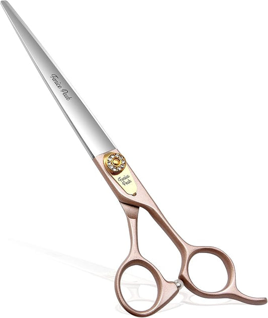 Fenice Peak 7'' Dog Straight Scissors for Grooming 440C Stainless Steel Rose Gold Professional Pet Trimming Scissors Sharp Blades Cutting for Dogs and Cats Shears